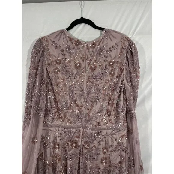 NEW MAC DUGGAL [‎ 12 ] 93930 Puff Sleeve Embellished A Line Gown Heather Purple - Picture 15 of 16